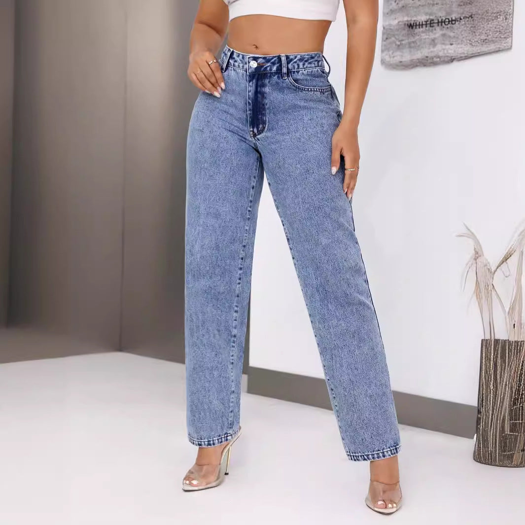 Kvinnors Högmidjade Jeans med Bred Ben Mirla-Eva Jonsson
