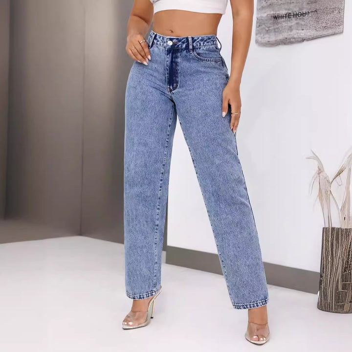Kvinnors Högmidjade Jeans med Bred Ben Mirla-Eva Jonsson