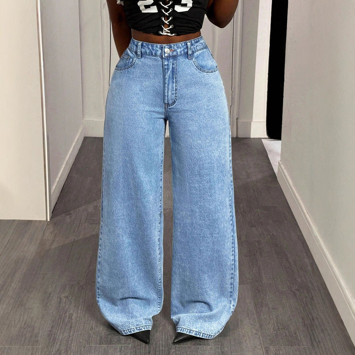 Kvinnors Högmidjade Vida Jeans med Utstickande Tryck Mirla-Eva Jonsson