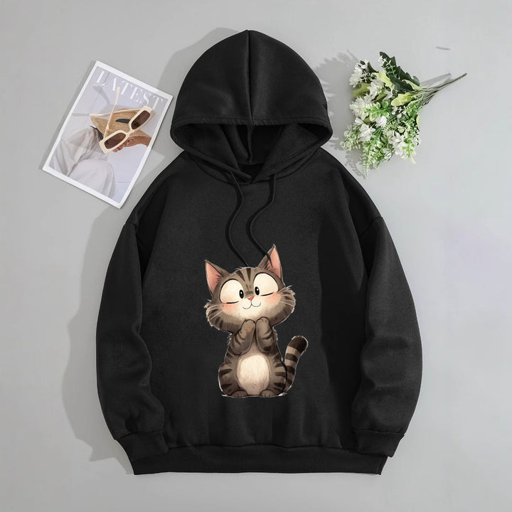 Kvinnors Hoodie med Söt Kattmotiv Mirla-Eva Jonsson