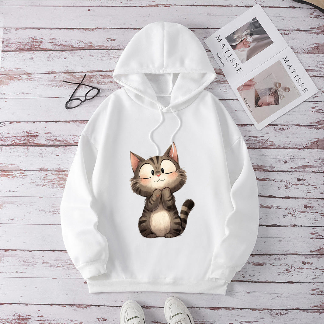 Kvinnors Hoodie med Söt Kattmotiv Mirla-Eva Jonsson