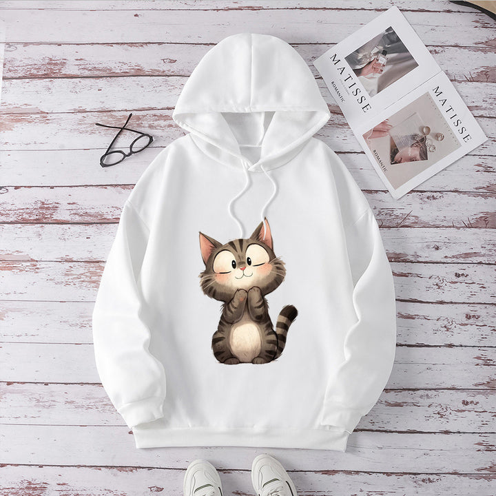 Kvinnors Hoodie med Söt Kattmotiv Mirla-Eva Jonsson