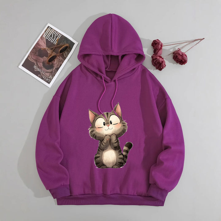 Kvinnors Hoodie med Söt Kattmotiv Mirla-Eva Jonsson