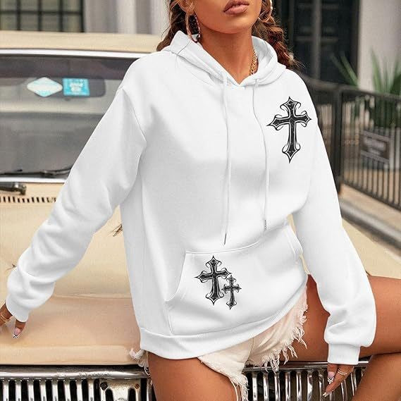 Kvinnors Hoodie med konstnärlig korsdesign Mirla-Eva Jonsson