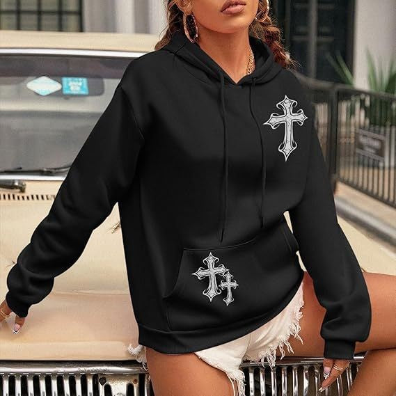 Kvinnors Hoodie med konstnärlig korsdesign Mirla-Eva Jonsson