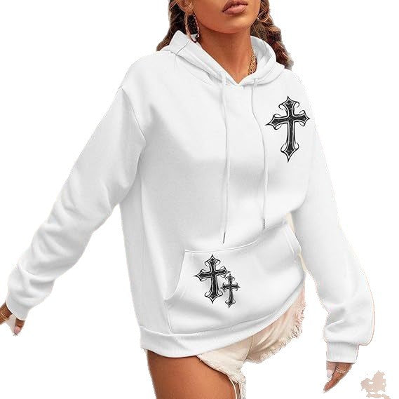 Kvinnors Hoodie med konstnärlig korsdesign Mirla-Eva Jonsson