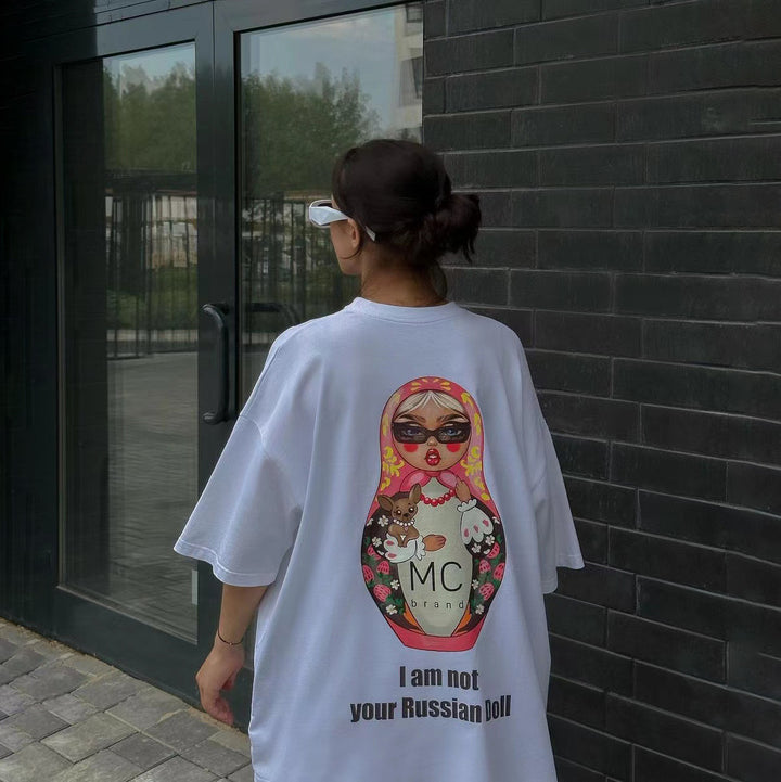 Kvinnors Kreativa Oversized T-Shirt med Funkig Grafisk Tryck Mirla-Eva Jonsson