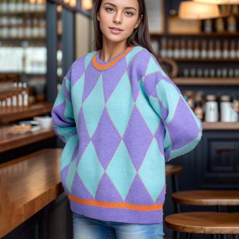 Kvinnors Large Tröja i Diamantmönster med Minimalistisk Passform Mirla-Eva Jonsson