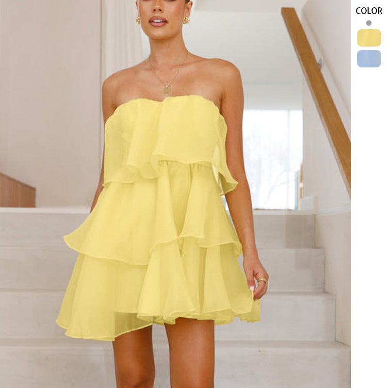 Kvinnors Lekfulla Chiffonklänning med Svingande Volang och Off-Shoulder Design-Eva Jonsson