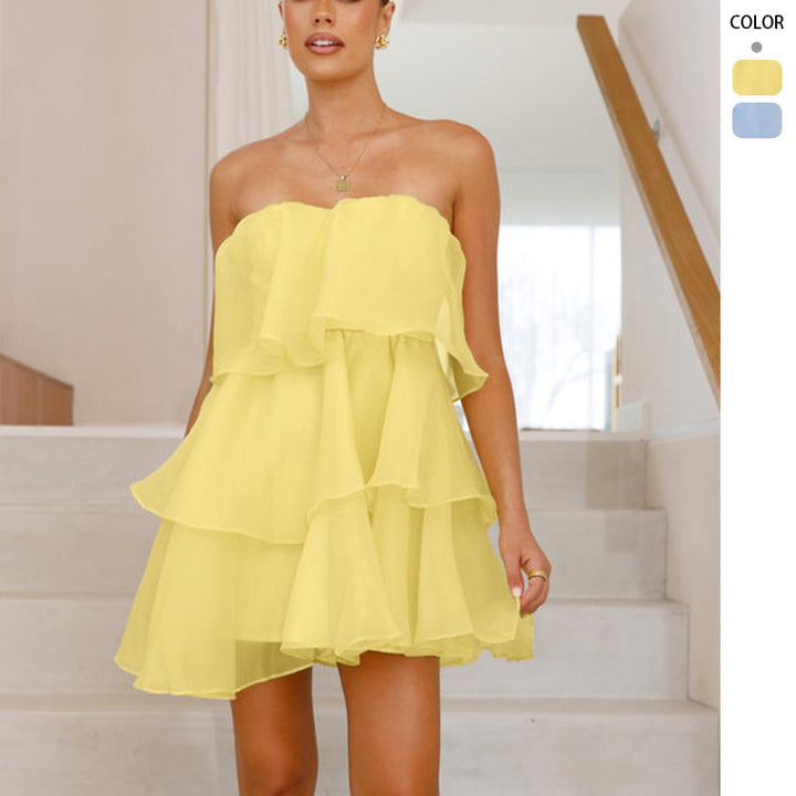 Kvinnors Lekfulla Chiffonklänning med Svingande Volang och Off-Shoulder Design-Eva Jonsson