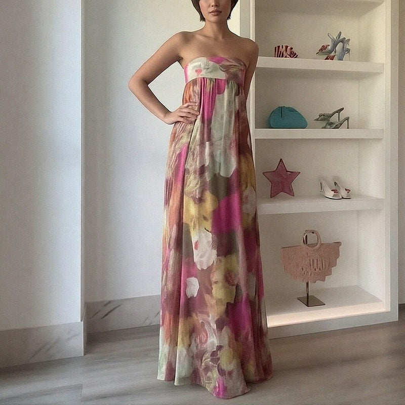 Kvinnors Long Beach Klänning med Off-Shoulder Design och Blommönster Mirla-Eva Jonsson