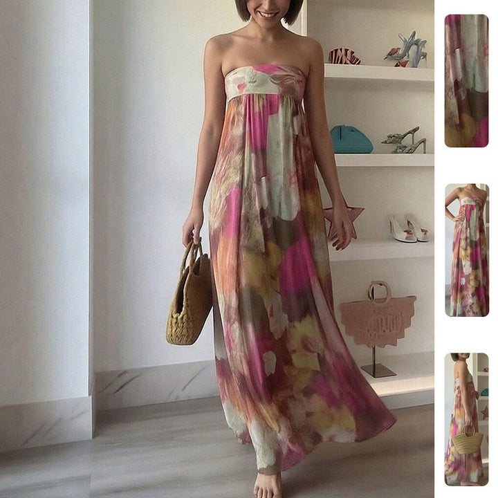 Kvinnors Long Beach Klänning med Off-Shoulder Design och Blommönster Mirla-Eva Jonsson
