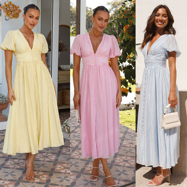 Kvinnors Maxi Klänning med Romantisk V-Hals och Festlig Volangdesign Mirla-Eva Jonsson