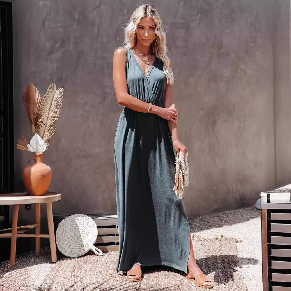 Kvinnors Maxi Klänning med elegant omslagsdesign och högsplitt Mirla-Eva Jonsson