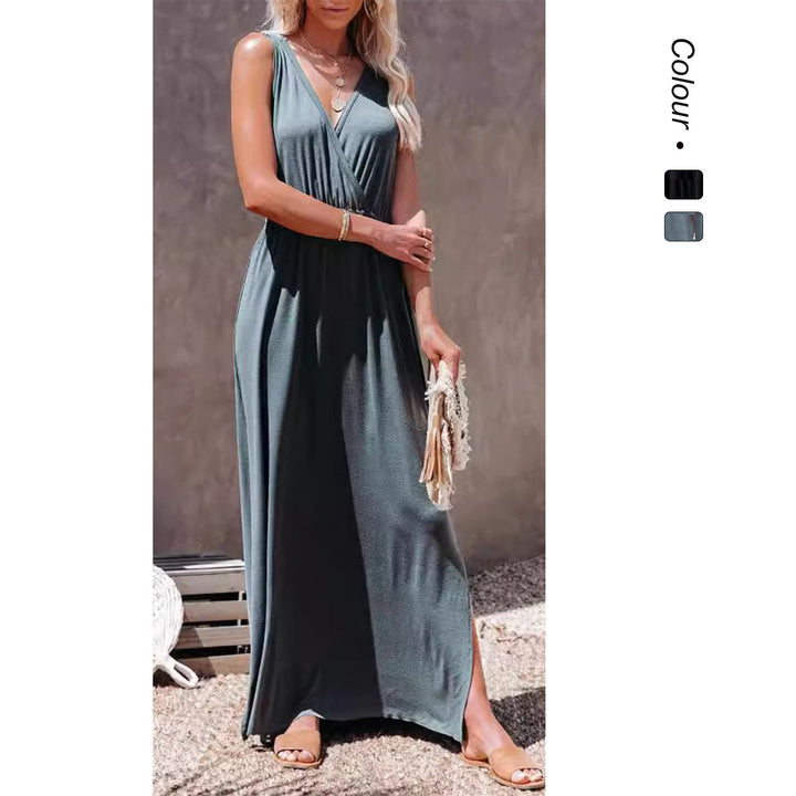 Kvinnors Maxi Klänning med elegant omslagsdesign och högsplitt Mirla-Eva Jonsson