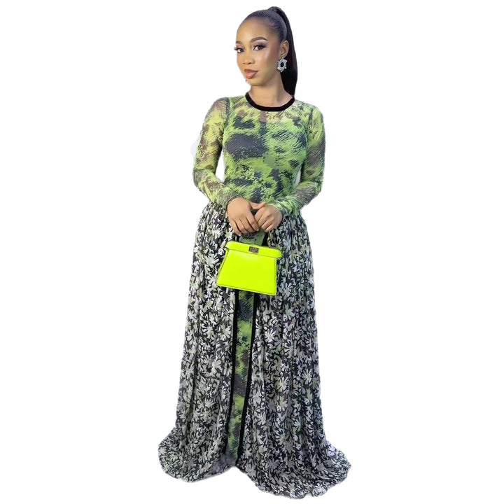 Kvinnors Maxiklänning med Transparent Topp och Blommig Underskirt-Eva Jonsson