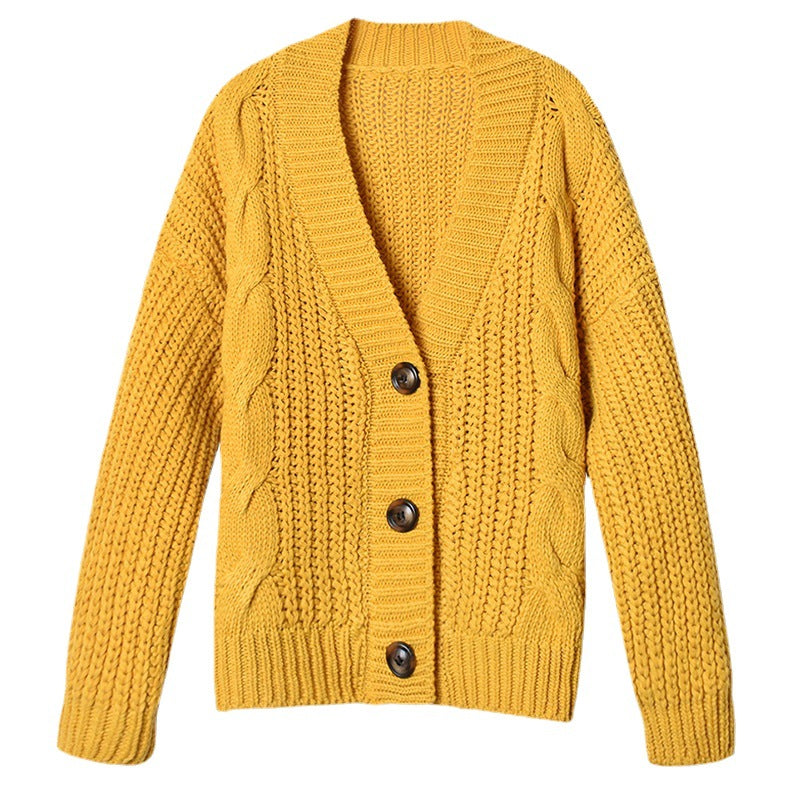 Kvinnors Mode Chunky Stickad Cardigan med V-Hals och Knappdetaljer Mirla-Eva Jonsson