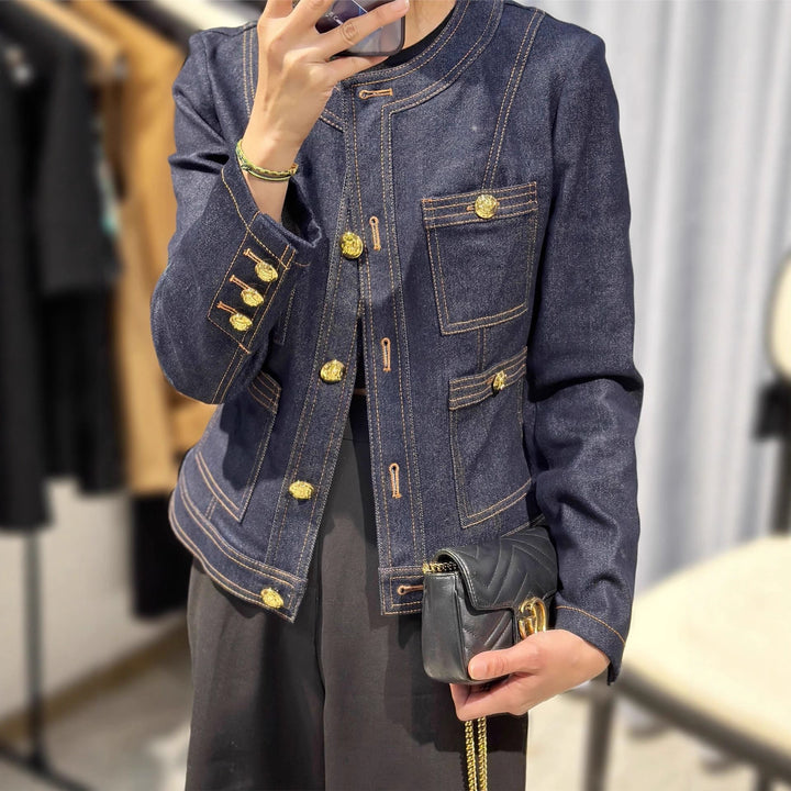Kvinnors Mode Denimjacka med Guldknappar Mirla-Eva Jonsson