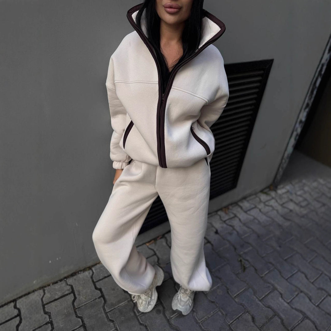 Kvinnors Mode Fleece Träningsoverall med Hög Krage och Känguruficka Mirla-Eva Jonsson