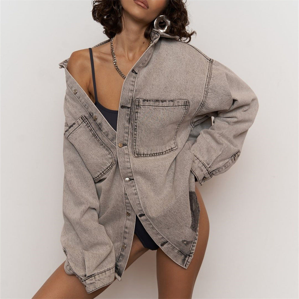 Kvinnors Mode Jeans Skjorta Jacka med Distressed Detaljer Mirla-Eva Jonsson