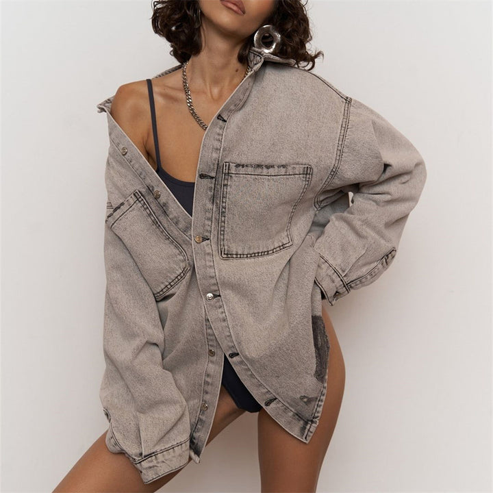 Kvinnors Mode Jeans Skjorta Jacka med Distressed Detaljer Mirla-Eva Jonsson