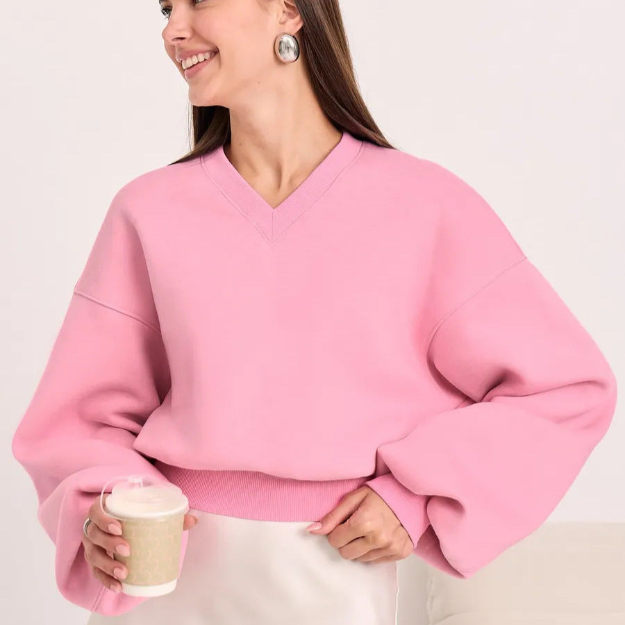 Kvinnors Mode Oversized Tröja med V-hals och Vida Ärmar Mirla-Eva Jonsson