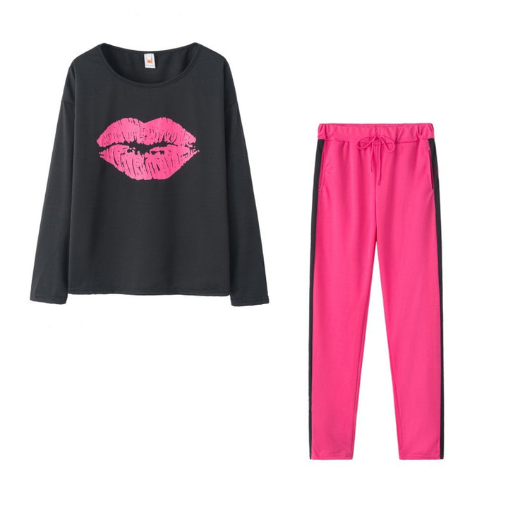 Kvinnors Mode Sweatshirt med Läppmotiv och Sportiga Leggings Mirla-Eva Jonsson