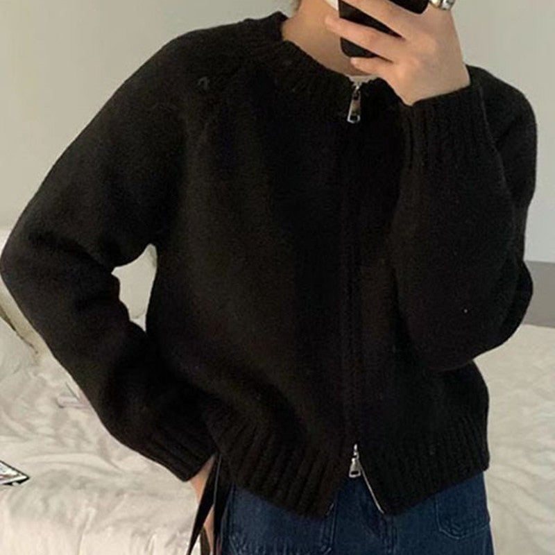 Kvinnors Mysig Cardigan med Dragkedja och Bred Ribbad Nederkant Mirla-Eva Jonsson
