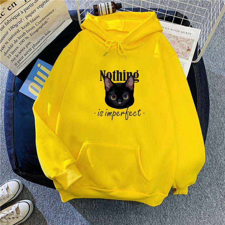 Kvinnors Mysig Huvtröja med Konstnärlig Kattdesign Mirla-Eva Jonsson