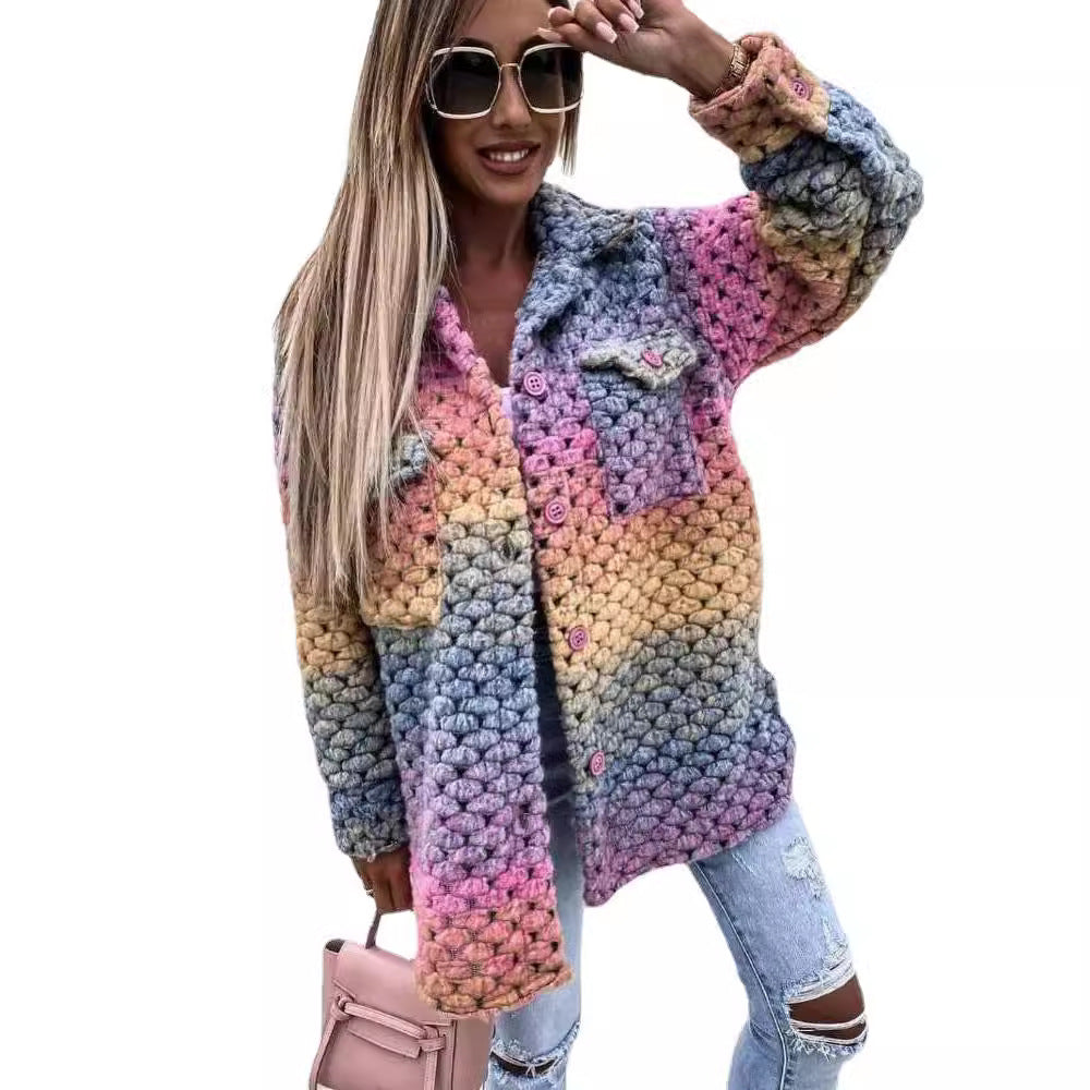 Kvinnors Mysig Kofta med Glad Gradient och Stora Knappar Mirla-Eva Jonsson