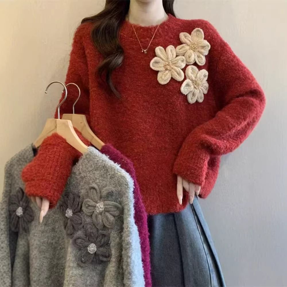 Kvinnors Mysig Tröja med Blommig 3D Design Mirla-Eva Jonsson