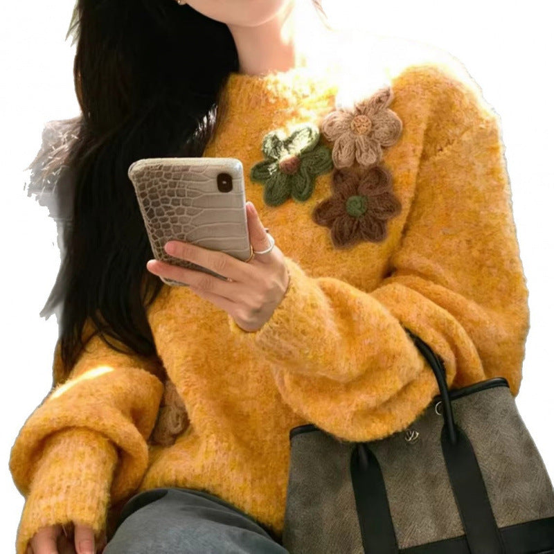 Kvinnors Mysig Tröja med Blommig 3D Design Mirla-Eva Jonsson
