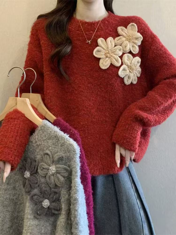 Kvinnors Mysig Tröja med Blommig 3D Design Mirla-Eva Jonsson