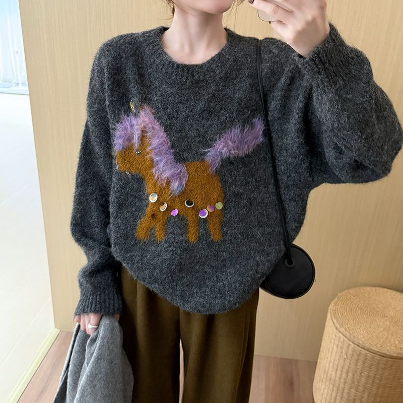 Kvinnors Mysig Tröja med Kreativ Djur Applikation Mirla-Eva Jonsson