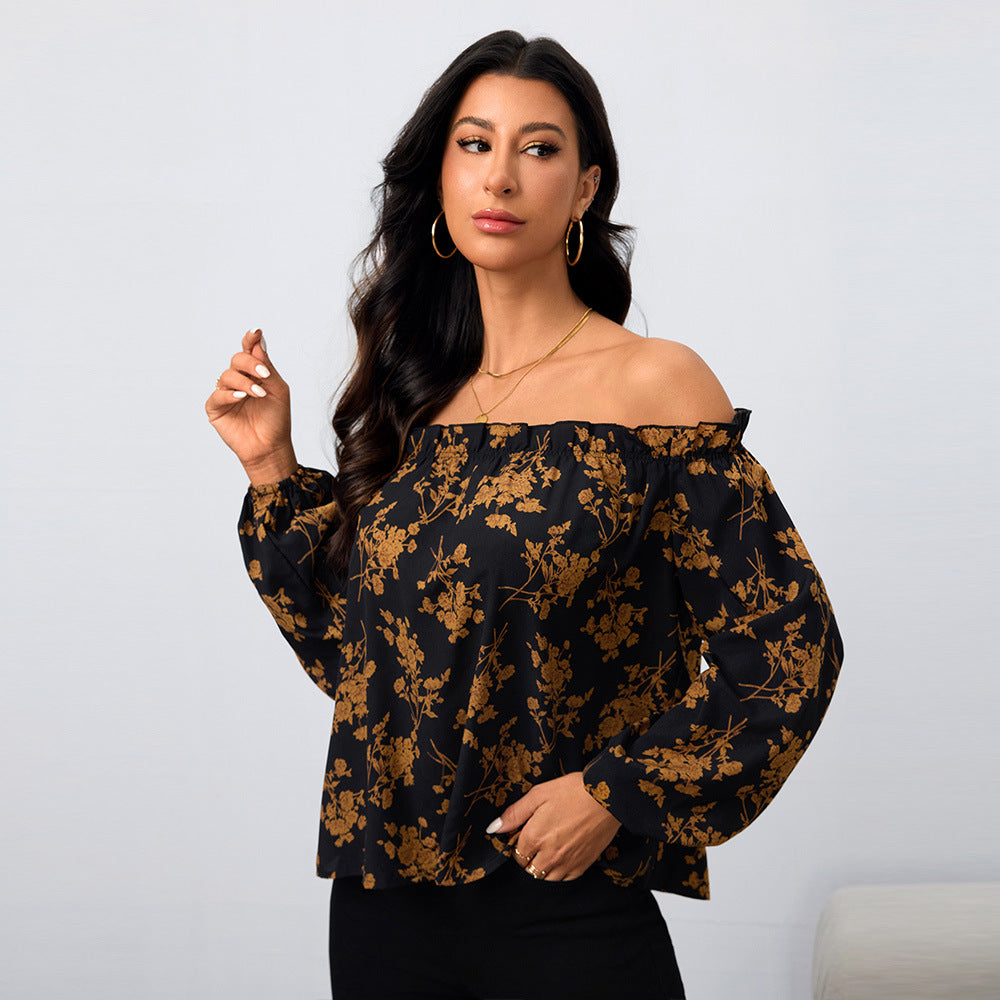 Kvinnors Off-Shoulder Blus med Blommönster och Elastiska Ärmar Mirla-Eva Jonsson