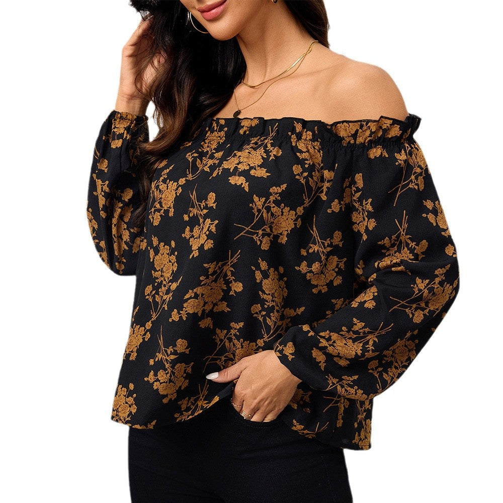 Kvinnors Off-Shoulder Blus med Blommönster och Elastiska Ärmar Mirla-Eva Jonsson