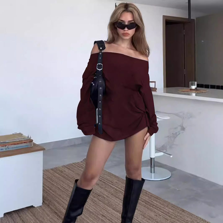 Kvinnors Off-Shoulder Blus med Löst Passform och Knutdetalj Mirla-Eva Jonsson