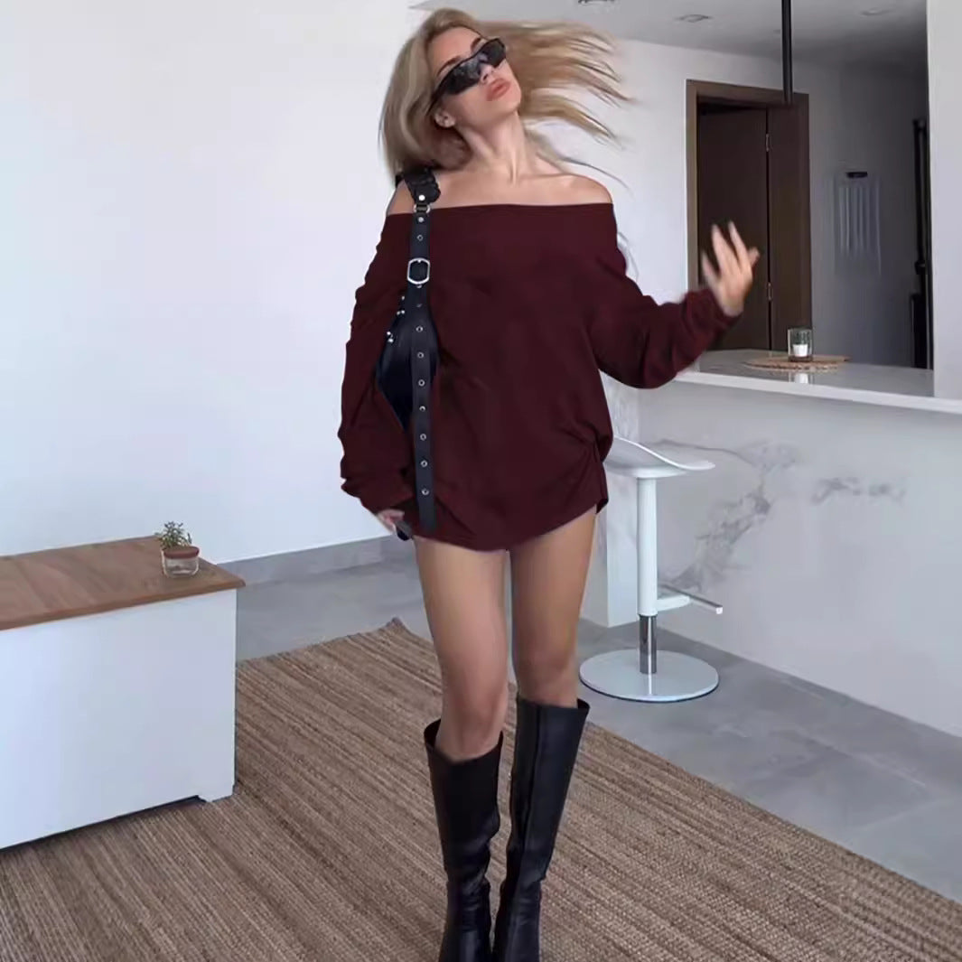 Kvinnors Off-Shoulder Blus med Löst Passform och Knutdetalj Mirla-Eva Jonsson