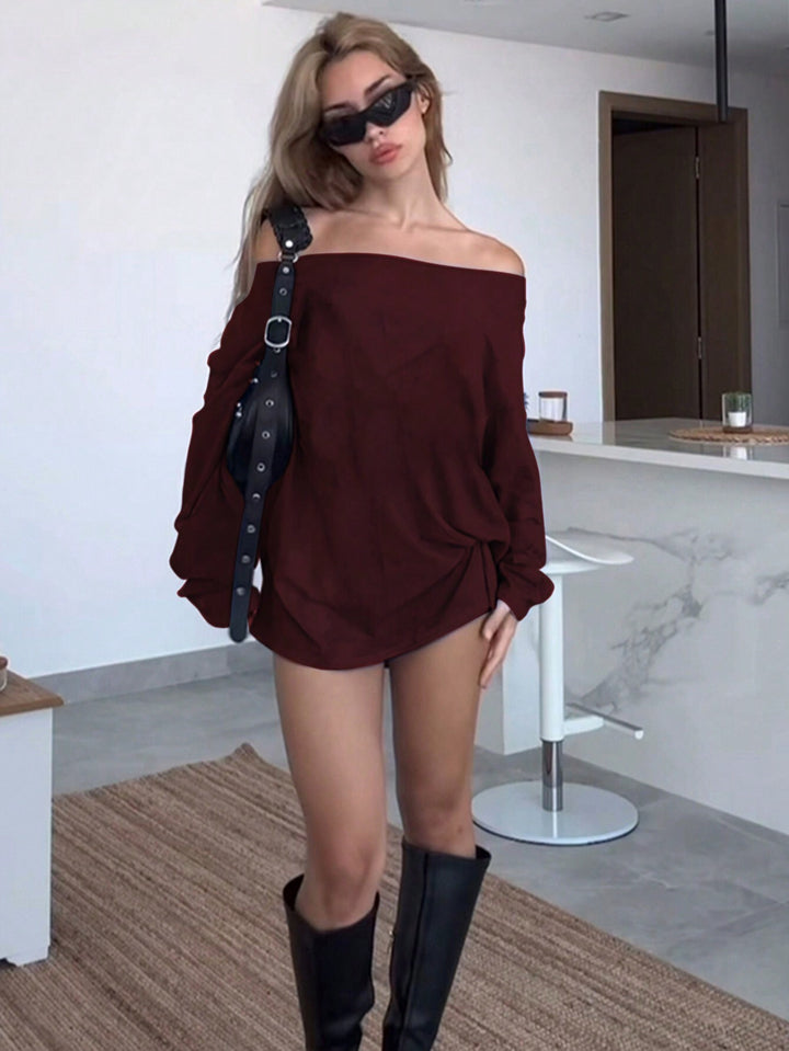 Kvinnors Off-Shoulder Blus med Löst Passform och Knutdetalj Mirla-Eva Jonsson