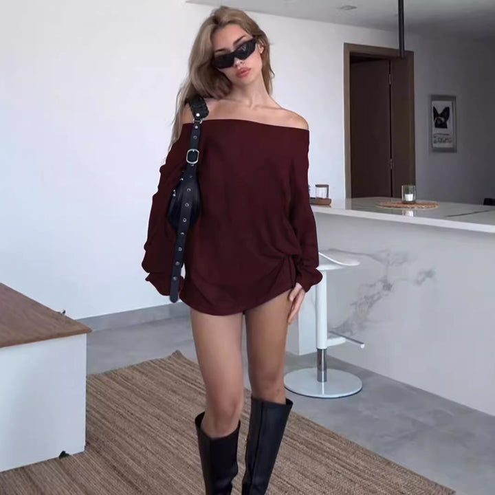 Kvinnors Off-Shoulder Blus med Löst Passform och Knutdetalj Mirla-Eva Jonsson
