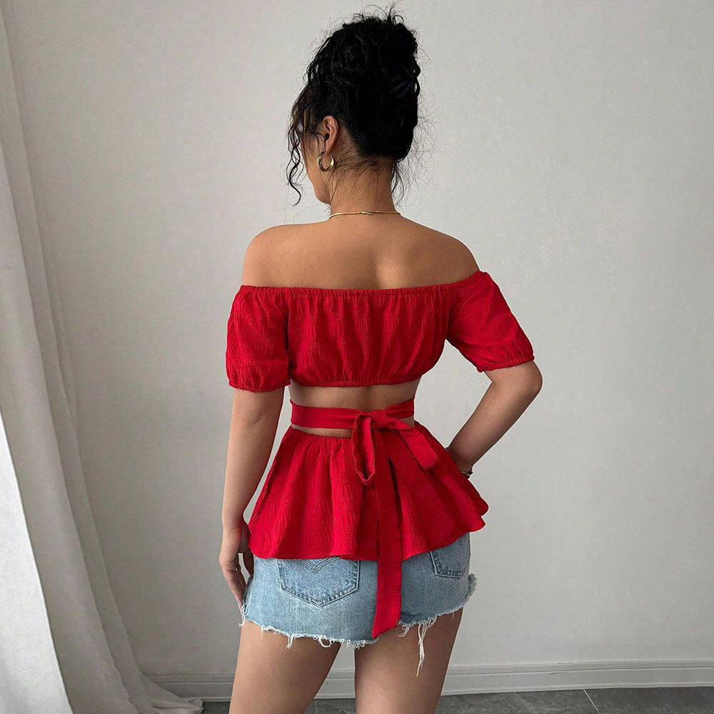 Kvinnors Off-Shoulder Blus med Volangkant och Sidoutsidor Mirla-Eva Jonsson
