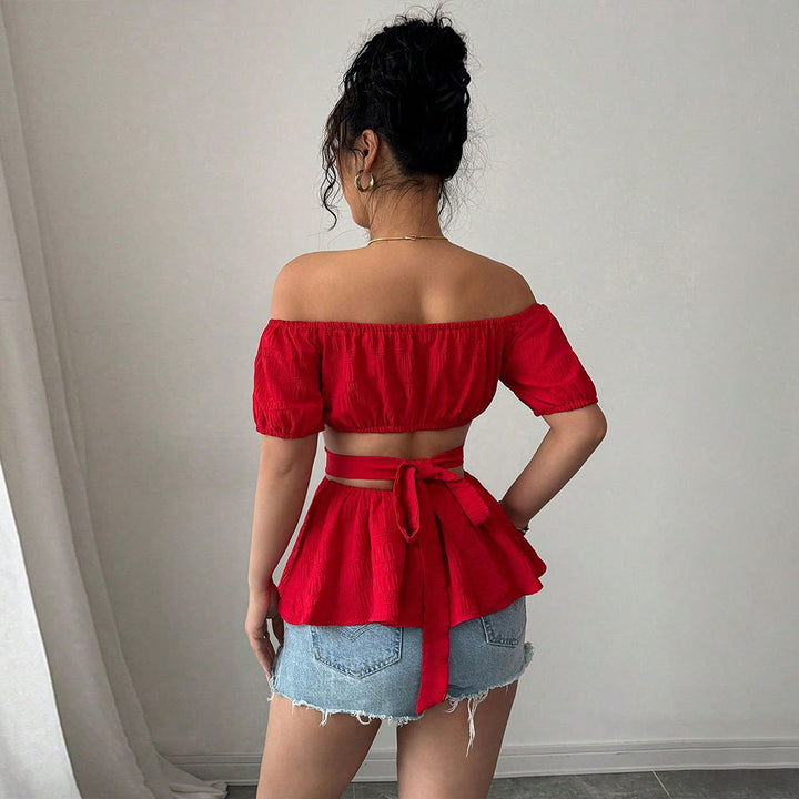 Kvinnors Off-Shoulder Blus med Volangkant och Sidoutsidor Mirla-Eva Jonsson