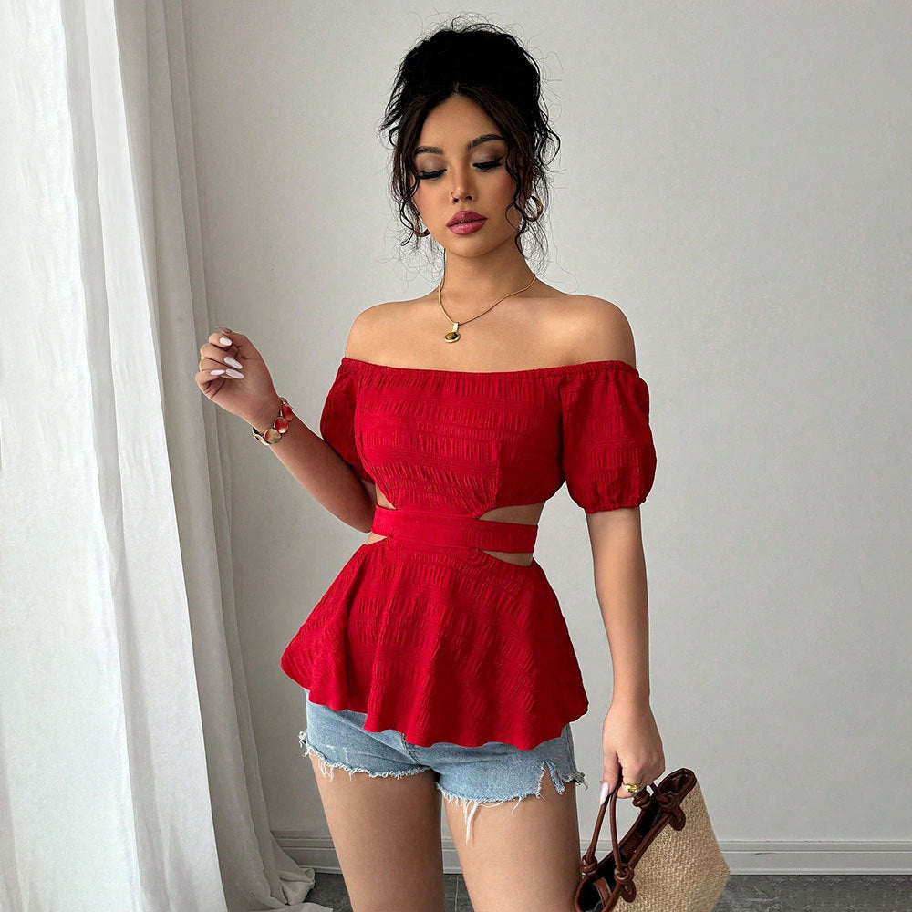 Kvinnors Off-Shoulder Blus med Volangkant och Sidoutsidor Mirla-Eva Jonsson