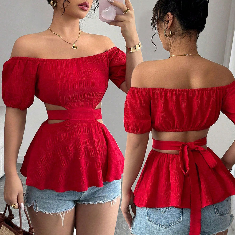 Kvinnors Off-Shoulder Blus med Volangkant och Sidoutsidor Mirla-Eva Jonsson
