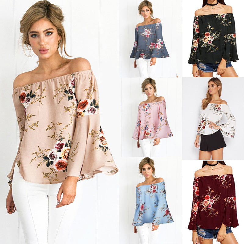 Kvinnors Off-Shoulder Blus med Voluminösa Ärmar och Blommönster Mirla-Eva Jonsson
