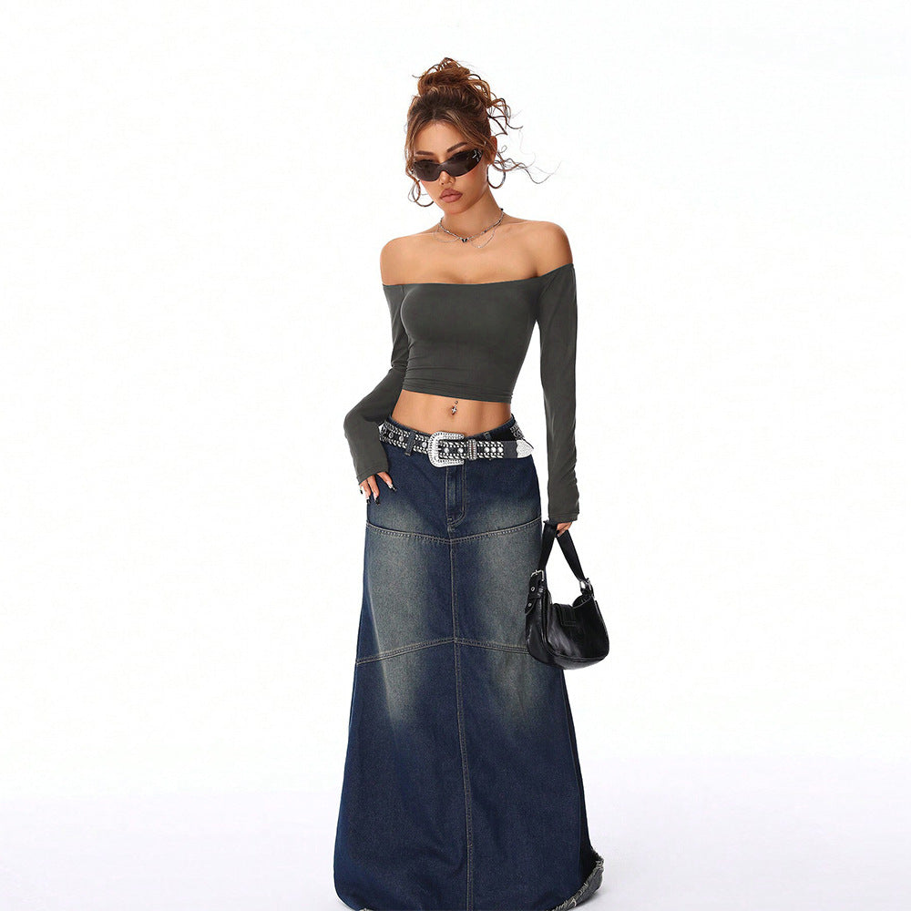 Kvinnors Off-Shoulder Crop Top med Långa Ärmar och Tätt Snitt Mirla-Eva Jonsson