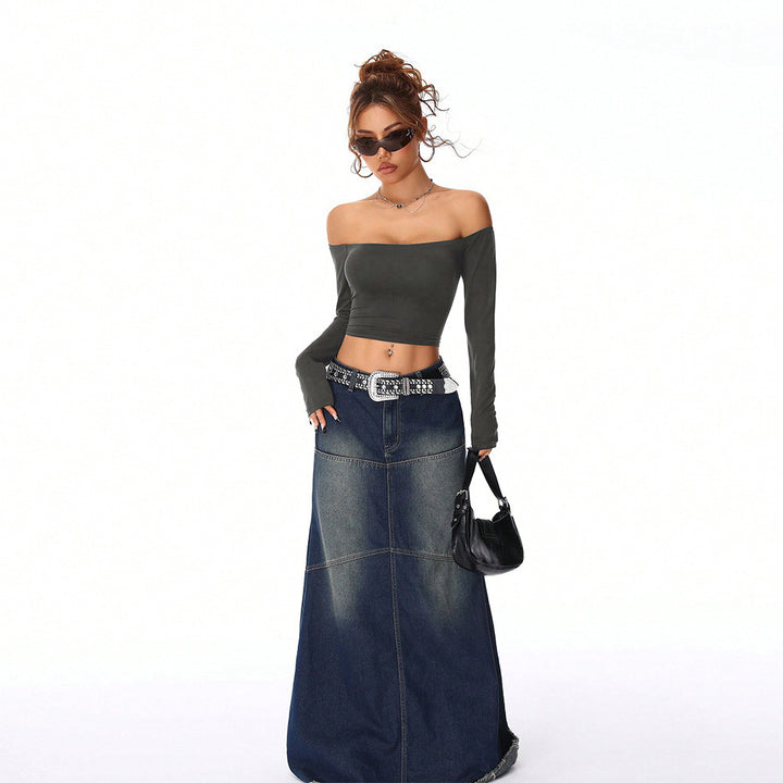 Kvinnors Off-Shoulder Crop Top med Långa Ärmar och Tätt Snitt Mirla-Eva Jonsson