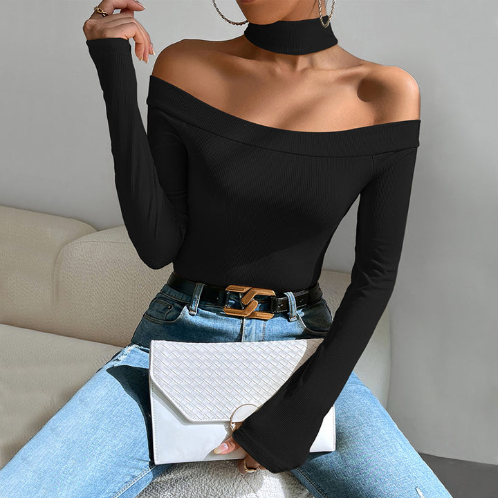 Kvinnors Off-Shoulder Långärmad Topp med Elegant Knutdesign Mirla-Eva Jonsson