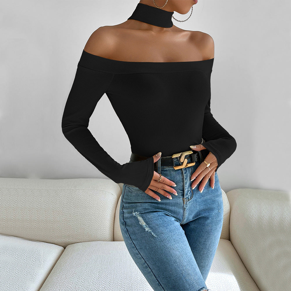 Kvinnors Off-Shoulder Långärmad Topp med Elegant Knutdesign Mirla-Eva Jonsson