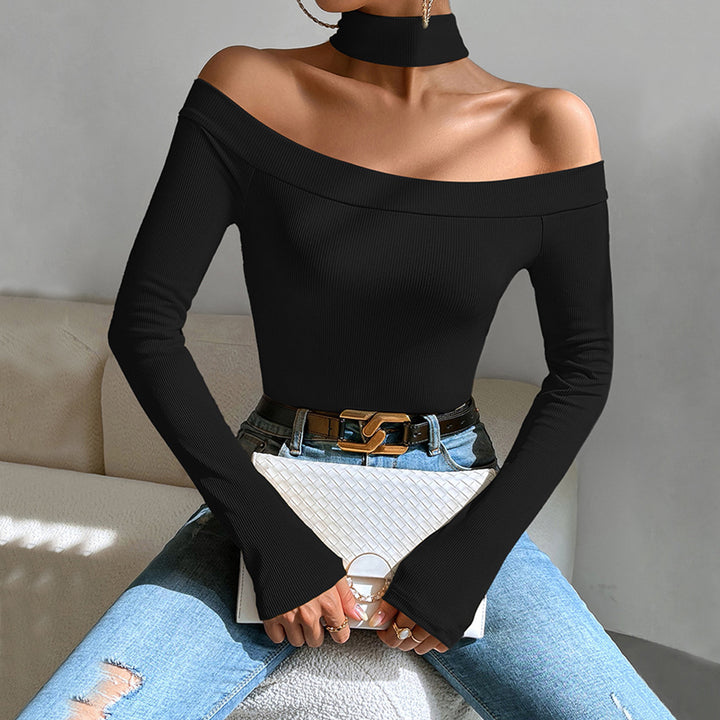 Kvinnors Off-Shoulder Långärmad Topp med Elegant Knutdesign Mirla-Eva Jonsson